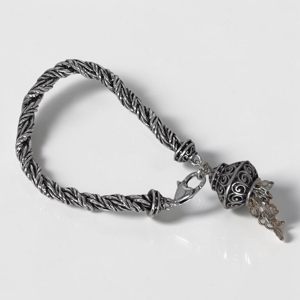 Brighton Genie Crystal Fringe Bracelet Dangling Beads Silver Retired Boho